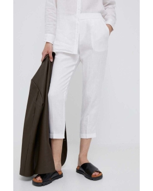 United Colors of Benetton spodnie lniane kolor biały proste high waist