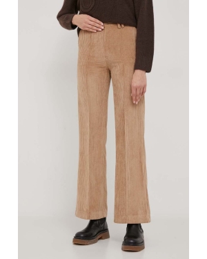 United Colors of Benetton spodnie sztruksowe kolor brązowy szerokie high waist