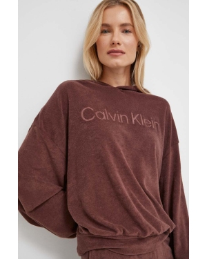 Calvin Klein Underwear bluza lounge kolor brązowy z kapturem z nadrukiem