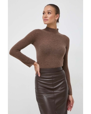 Marella sweter wełniany damski kolor brązowy z półgolfem