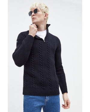 Superdry sweter z domieszką wełny męski kolor granatowy ciepły z półgolfem
