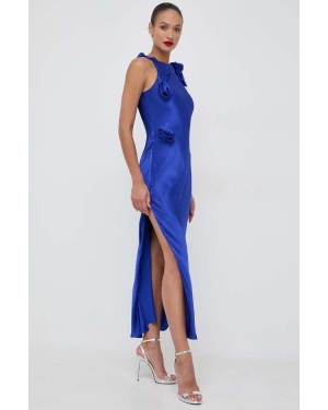 Bardot sukienka kolor niebieski maxi dopasowana