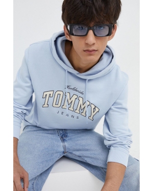 Tommy Jeans bluza bawełniana męska kolor niebieski z kapturem z aplikacją DM0DM18401