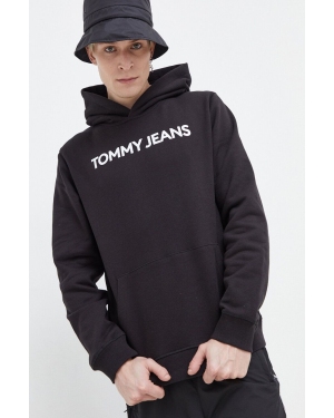 Tommy Jeans bluza bawełniana męska kolor czarny z kapturem z nadrukiem DM0DM18413