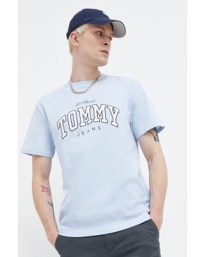 Tommy Jeans t-shirt bawełniany męski kolor niebieski z nadrukiem DM0DM18287
