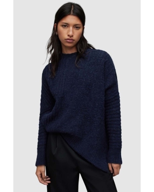 AllSaints sweter wełniany Selena kolor niebieski ciepły z półgolfem