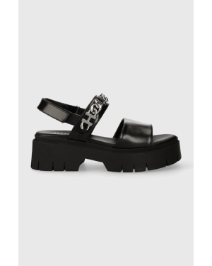 HUGO sandały skórzane KrisSandal damskie kolor czarny na platformie 50513534