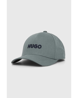HUGO czapka z daszkiem bawełniana kolor zielony z aplikacją 50496033