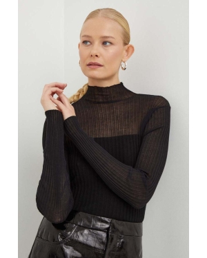 Gestuz sweter z domieszką wełny damski kolor czarny lekki z półgolfem