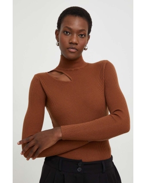 Answear Lab sweter damski kolor brązowy lekki z półgolfem