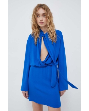 Samsoe Samsoe sukienka SAMAILEY kolor niebieski mini rozkloszowana F23400081
