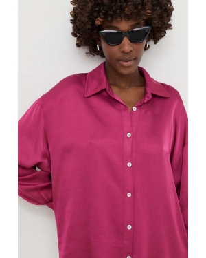 Answear Lab koszula z domieszką jedwabiu kolor różowy relaxed z kołnierzykiem klasycznym