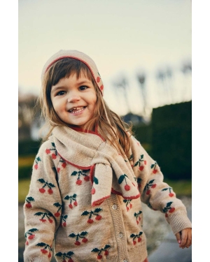 Konges Sløjd szalik wełniany dziecięcy kolor beżowy z aplikacją