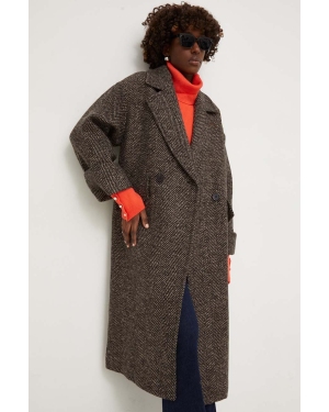 Answear Lab płaszcz z wełną kolor brązowy przejściowy oversize