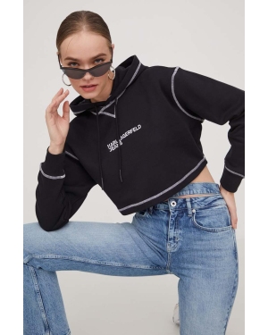 Karl Lagerfeld Jeans bluza damska kolor czarny z kapturem z aplikacją
