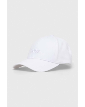 BOSS czapka z daszkiem bawełniana kolor biały z aplikacją