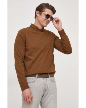 BOSS sweter bawełniany kolor brązowy lekki