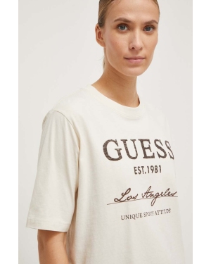 Guess t-shirt bawełniany ANNEKA damski kolor beżowy V4RI01 I3Z14