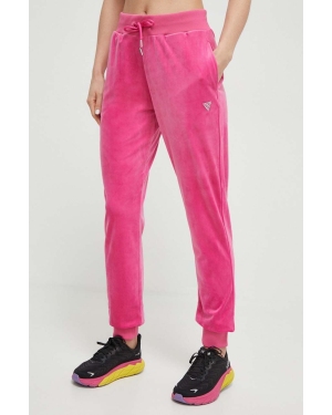 Guess spodnie dresowe kolor różowy z aplikacją