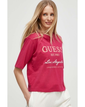 Guess t-shirt bawełniany ANNEKA damski kolor różowy V4RI01 I3Z14