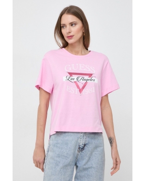 Guess t-shirt bawełniany BOXY damski kolor różowy W4RI43 K8FQ4