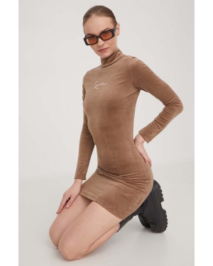 Karl Kani sukienka welurowa kolor brązowy mini dopasowana