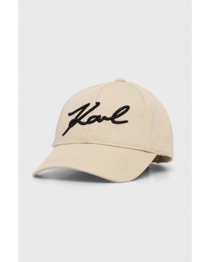 Karl Lagerfeld czapka z daszkiem bawełniana kolor beżowy z aplikacją