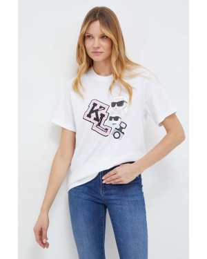 Karl Lagerfeld t-shirt bawełniany damski kolor biały
