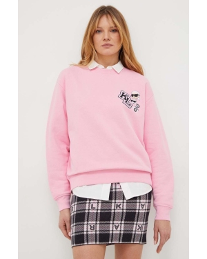 Karl Lagerfeld bluza damska kolor różowy z aplikacją