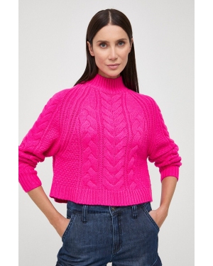 Morgan sweter z domieszką wełny damski kolor różowy z półgolfem