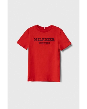 Tommy Hilfiger t-shirt bawełniany dziecięcy kolor czerwony z aplikacją