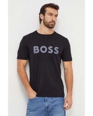 Boss Green t-shirt bawełniany męski kolor czarny z aplikacją