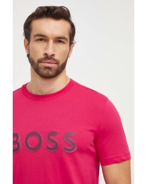 Boss Green t-shirt bawełniany męski kolor różowy z aplikacją