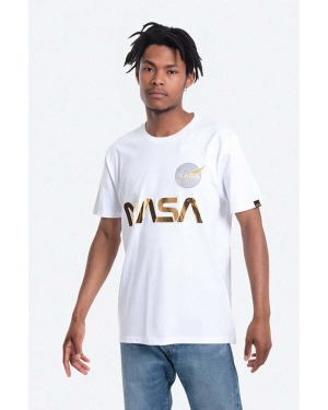 Alpha Industries t-shirt bawełniany męski kolor biały z nadrukiem 178501.438-BIALY