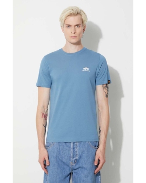Alpha Industries t-shirt bawełniany Basic T Small Logo męski kolor niebieski gładki 188505.538