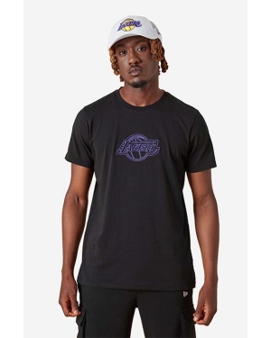 New Era t-shirt bawełniany NBA Chain Stitch Lakers kolor czarny z nadrukiem 13083914-CZARNY
