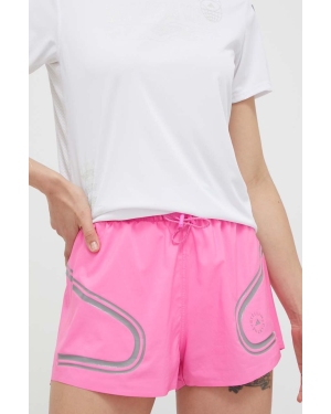adidas by Stella McCartney szorty do biegania TruePace kolor różowy z nadrukiem high waist
