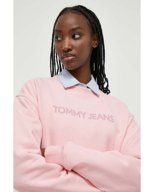 Tommy Jeans bluza bawełniana damska kolor różowy z nadrukiem DW0DW17327