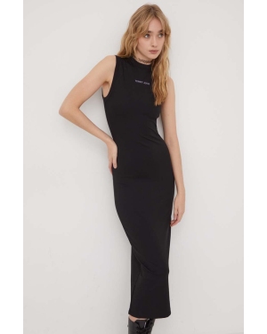 Tommy Jeans sukienka kolor czarny midi dopasowana DW0DW17412