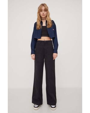 Tommy Jeans spodnie bawełniane kolor czarny szerokie high waist DW0DW17314