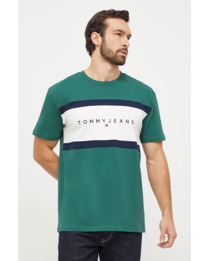 Tommy Jeans t-shirt bawełniany męski kolor zielony wzorzysty DM0DM18427