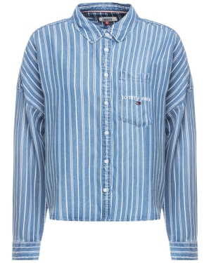 Tommy Jeans Koszula Cropped Boxy Stripe DW0DW07709 Niebieski Regular Fit