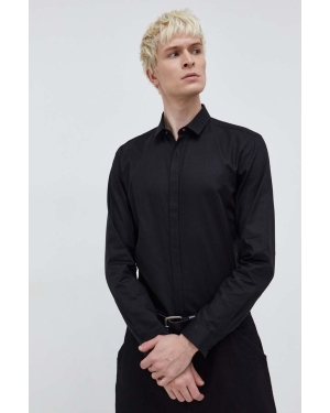 HUGO koszula bawełniana męska kolor czarny slim z kołnierzykiem klasycznym