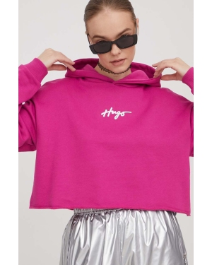 HUGO bluza damska kolor różowy z kapturem z aplikacją