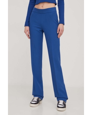 HUGO spodnie damskie kolor niebieski fason cygaretki high waist