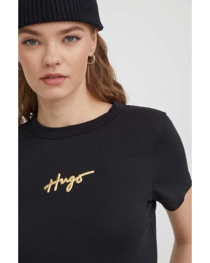 HUGO t-shirt bawełniany damski kolor czarny
