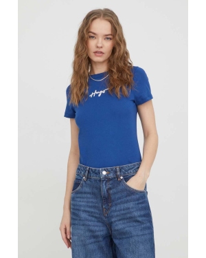 HUGO t-shirt bawełniany damski kolor niebieski