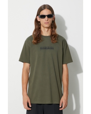 Napapijri t-shirt bawełniany S-BOX SS 4 kolor zielony z nadrukiem NP0A4H8SGE41