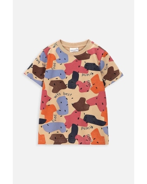 Coccodrillo t-shirt bawełniany dziecięcy kolor beżowy wzorzysty