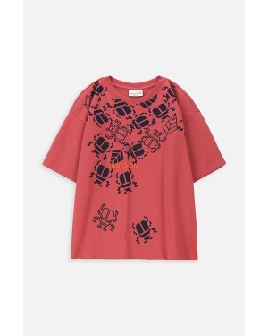 Coccodrillo t-shirt bawełniany dziecięcy kolor bordowy z nadrukiem